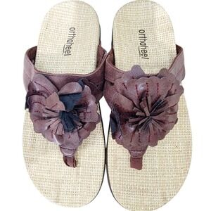 Orthaheel Thalia 6 Women's 37 Flip Flops Flower‎ Tan Brown Sandals New